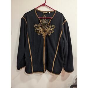 Glamorous black and gold Bob Mackie fleece zip jacket with pockets size 2X